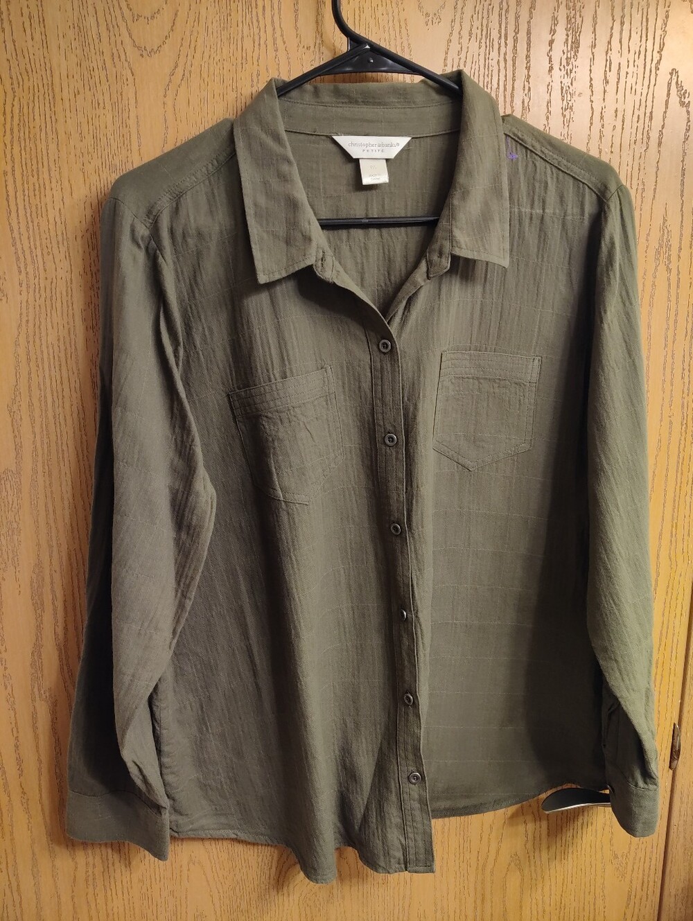 Christopher & Banks Olive Green Long-Sleeve Button-Down Shirt
